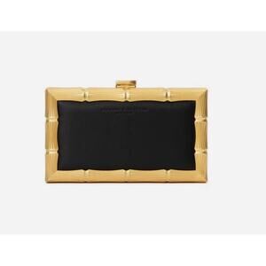 Bamboo B Clutch in Black Smooth Leather with Brass Gold hardware